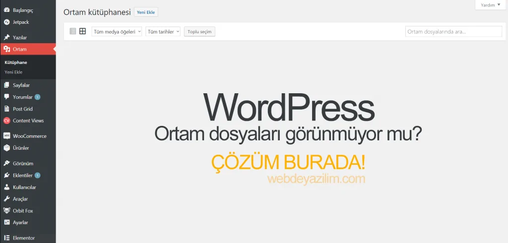 wordpress ortam dosyaları görünmüyor