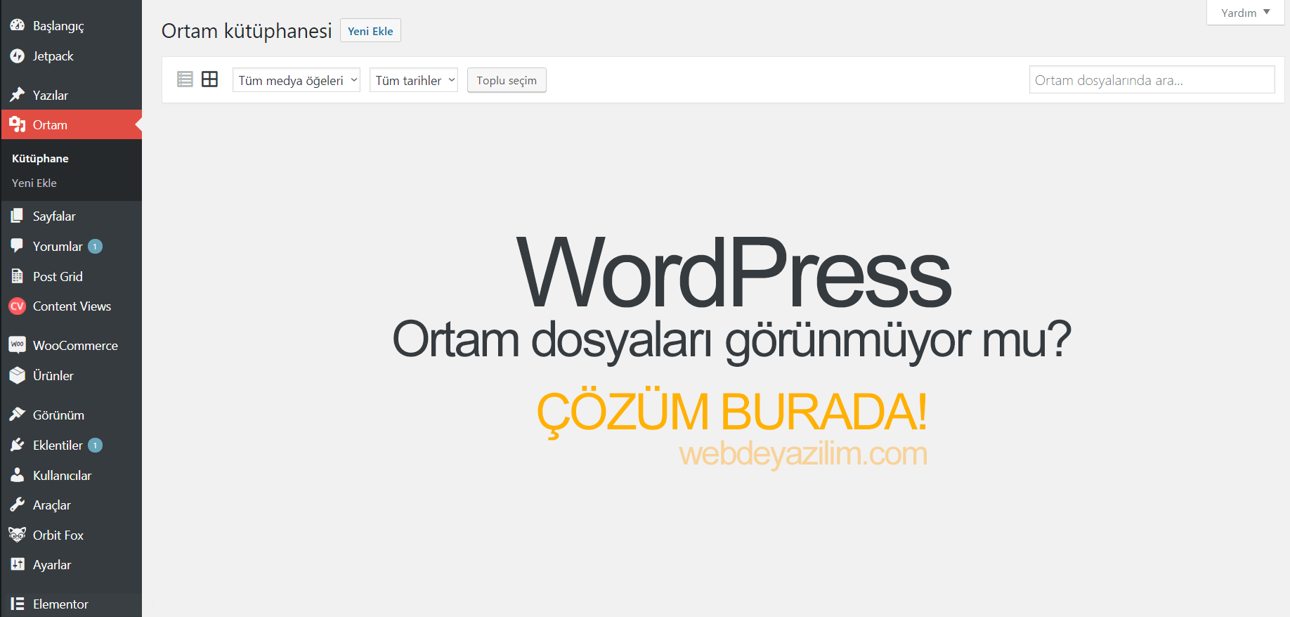 wordpress ortam dosyaları görünmüyor