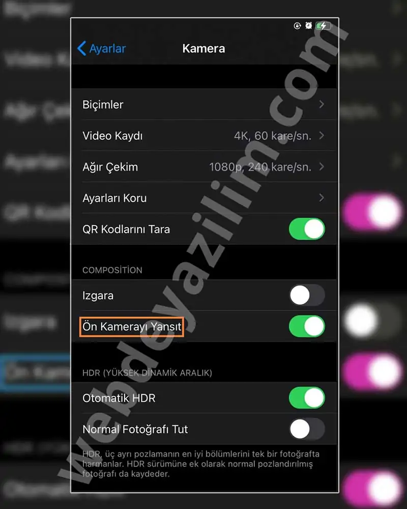 iPhone ön kamera ters