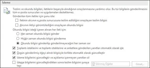 Outlook okundu bilgisi alma