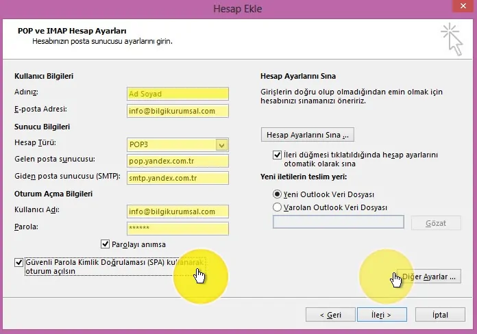 Mail okundu bilgisi Yandex