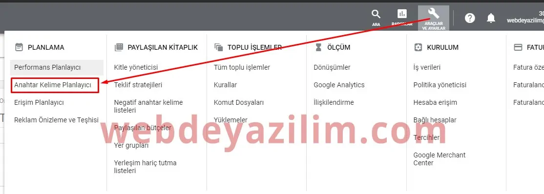 Google Anahtar Kelime Planlayıcı