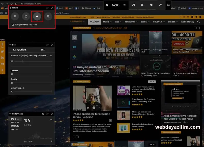 Windows 10 Ekran Videosu Kaydetme