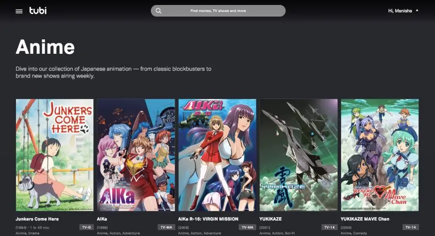 Tubi TV anime