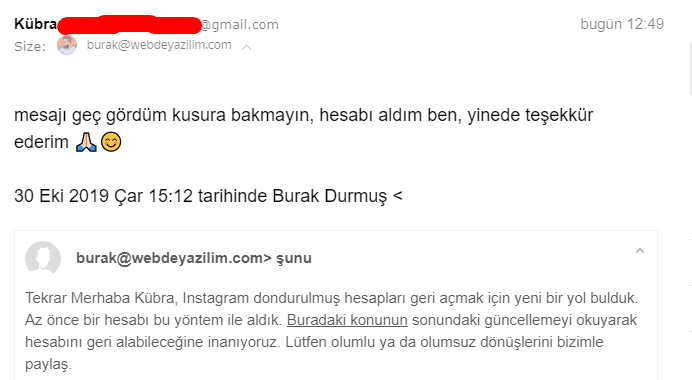 instagram dondurulan hesabı geri açma