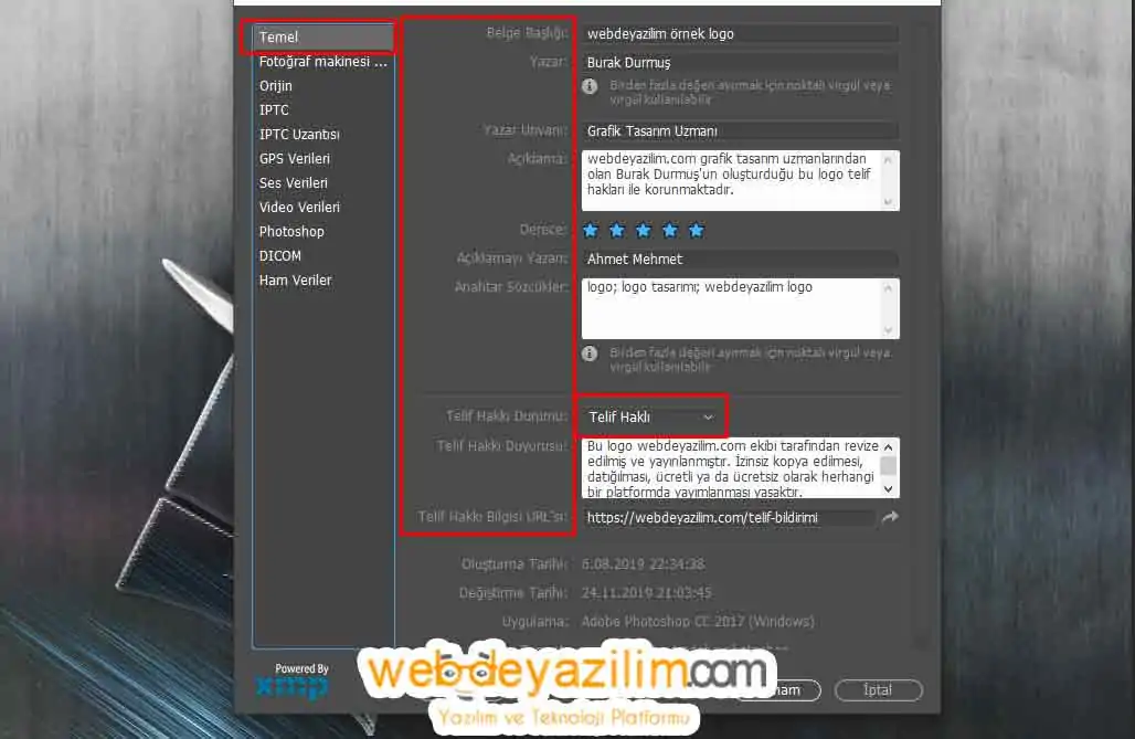 Photoshop Telif Ekleme