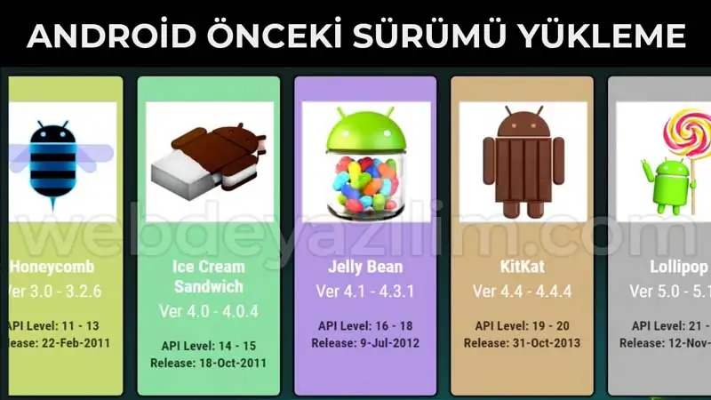 android önceki sürümü yükleme