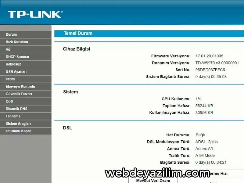 TP Link Modem Arayüzü