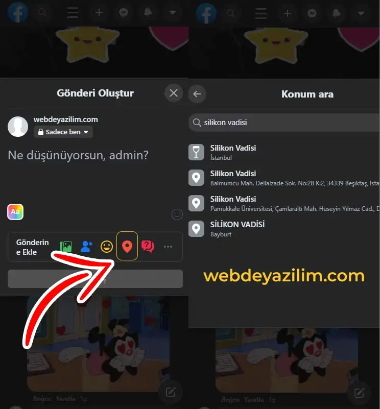 facebook konum ekleme