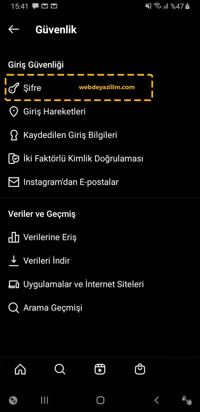 instagram şifre yenileme mobil