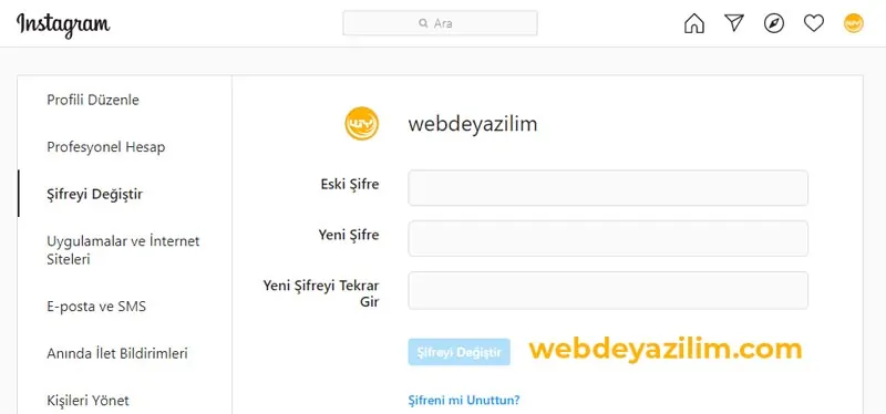 instagram şifre yenileme masaüstü