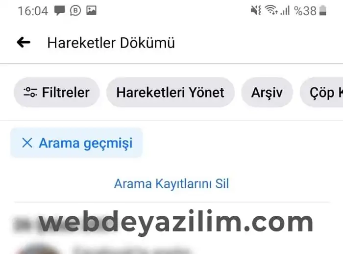 uygulama üzerinden geçmişi silme