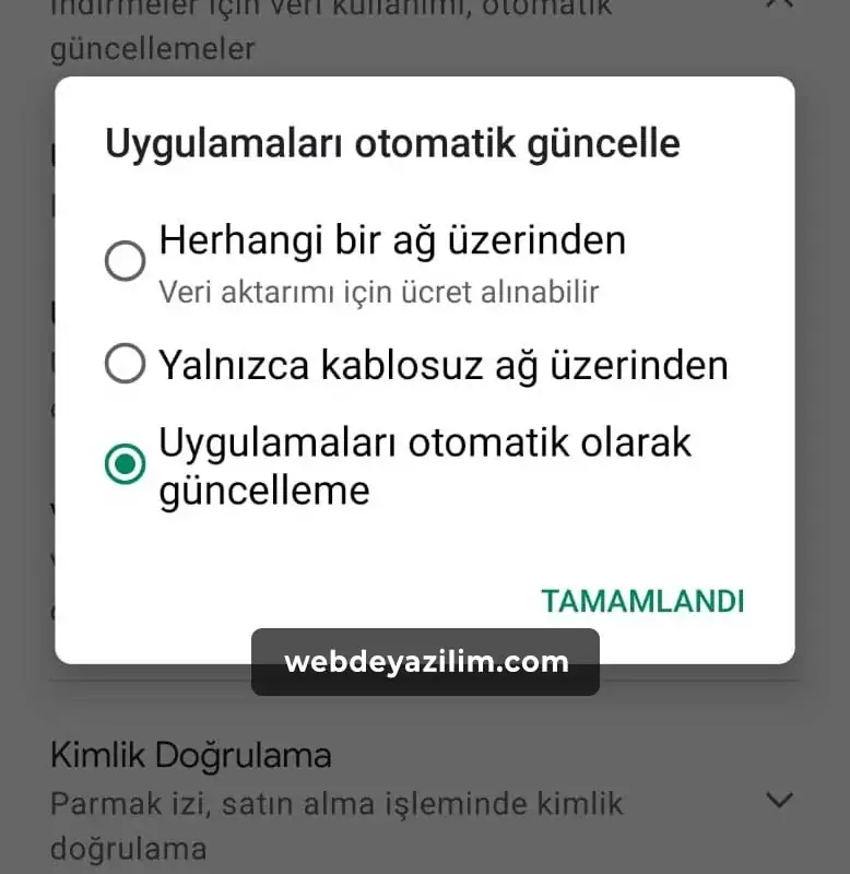 Google Play Otomatik Güncellemeleri Kapatın