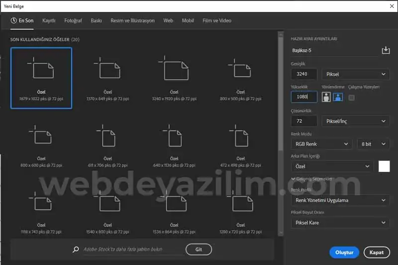photoshop belge oluşturma