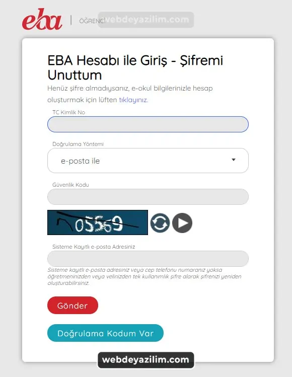 eba öğrenci şifre alma