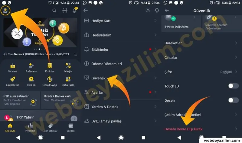 telefondan binance hesabını silme