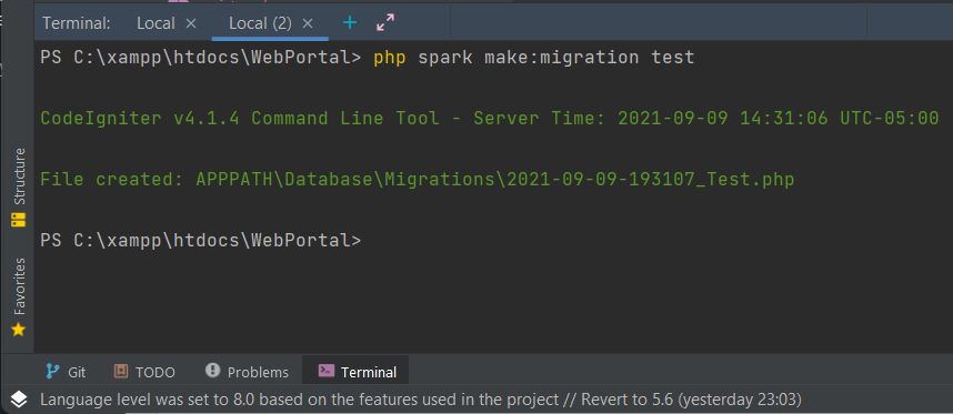 Codeigniter 4 make:migration