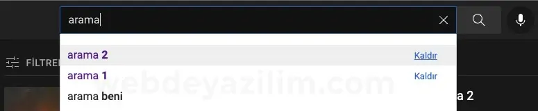 geçmiş aramayı kaldır ile silin