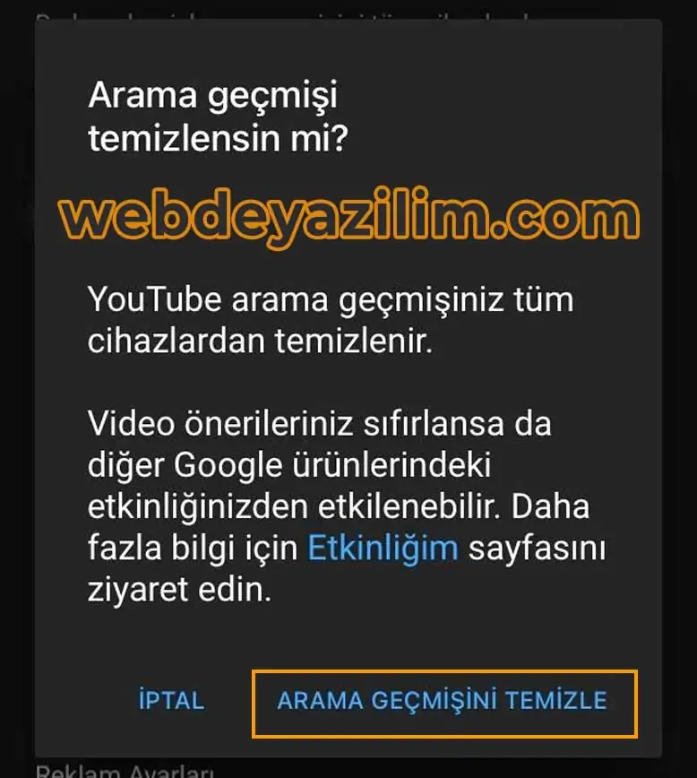 Tüm İzleme Geçmişini Silme