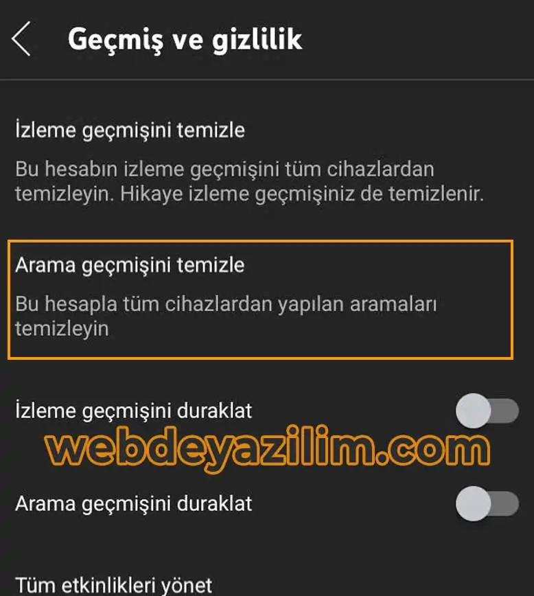 Tüm Arama Geçmişini Silme