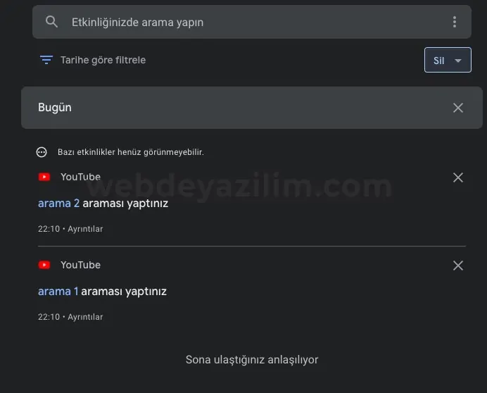 youtube aramalarını toplu olarak silebilirsiniz