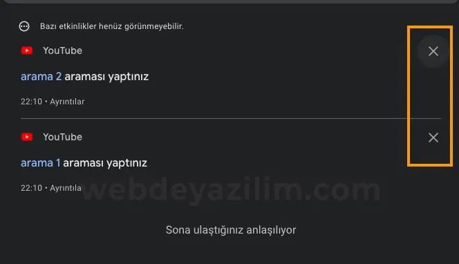 youtube belirli bir aramayı silme