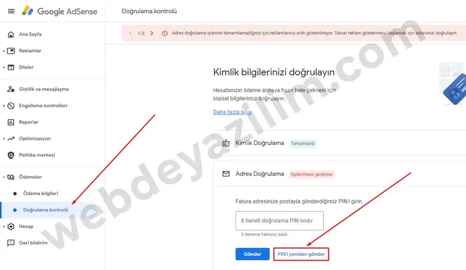 Adsense Pin isteme