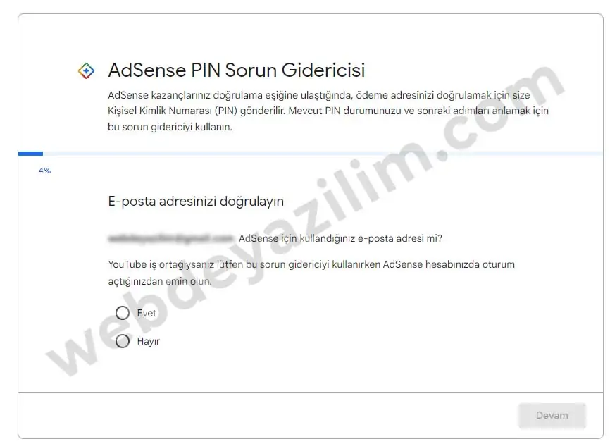 Adsense PIN Gelmiyor Sorunu Adım 1
