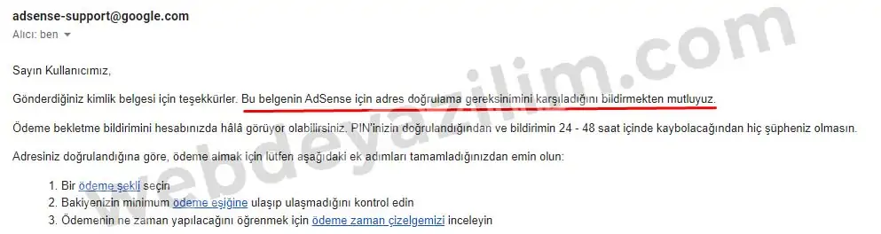 Adsense manuel pin doğrulama sonucu
