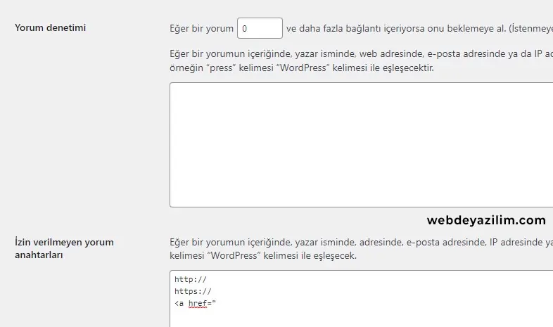 spam yorumları engelleme alanı