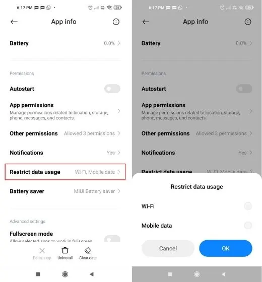 MIUI'da Veri Kullanımını Devre Dışı Bırakmak