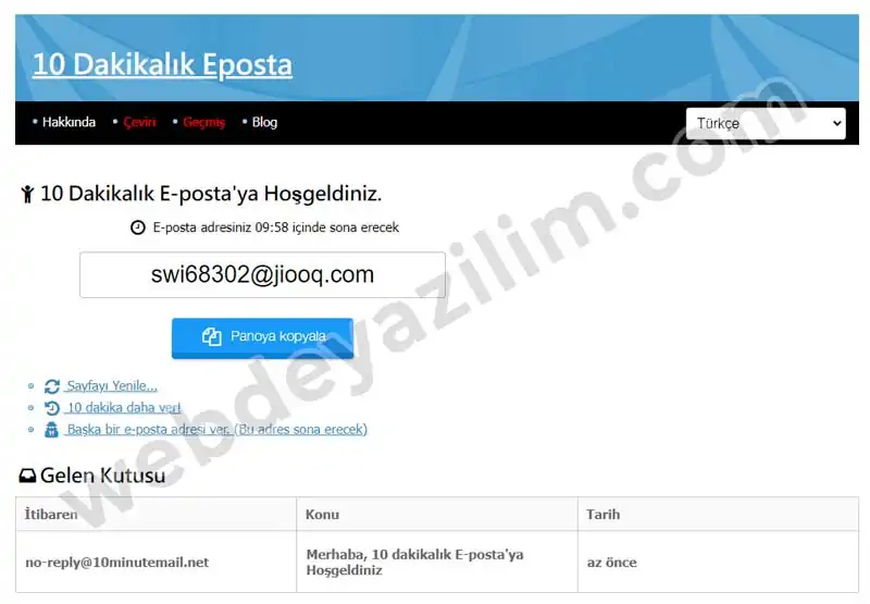 10 dakikalık geçici mail sitesi