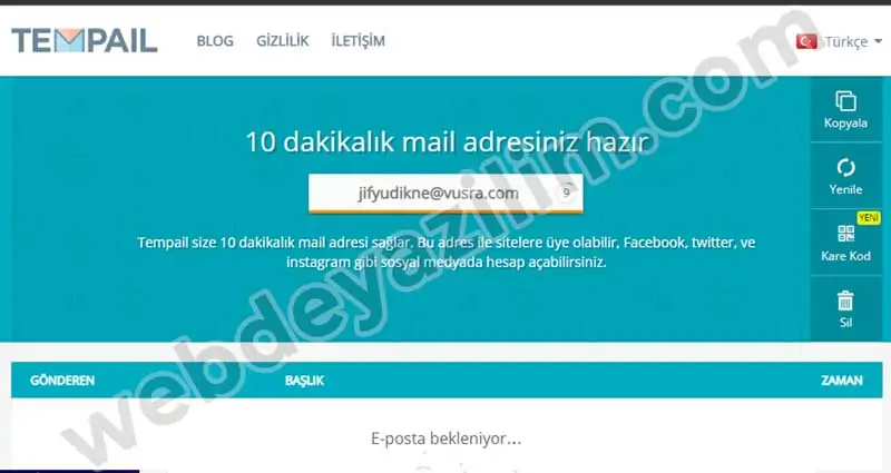 10 dakikalık geçici mail sitesi