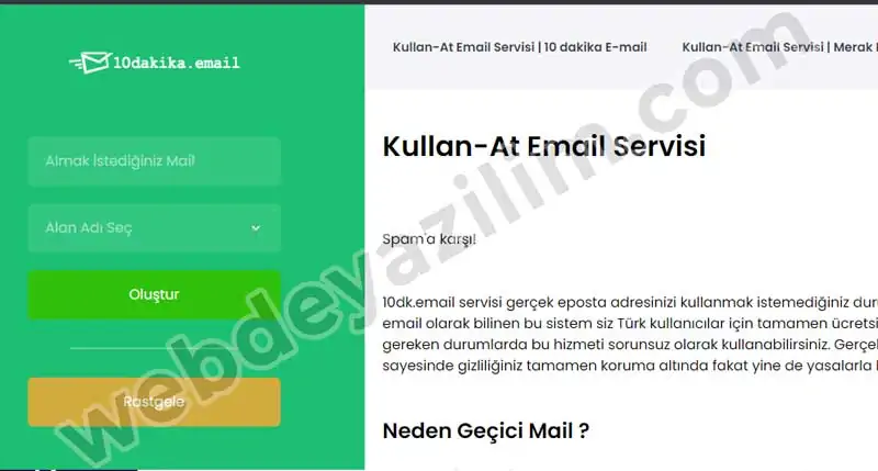 10 dakikalık geçici mail sitesi
