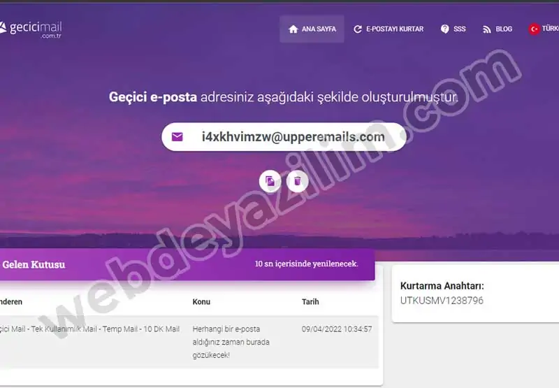 10 dakikalık geçici mail sitesi