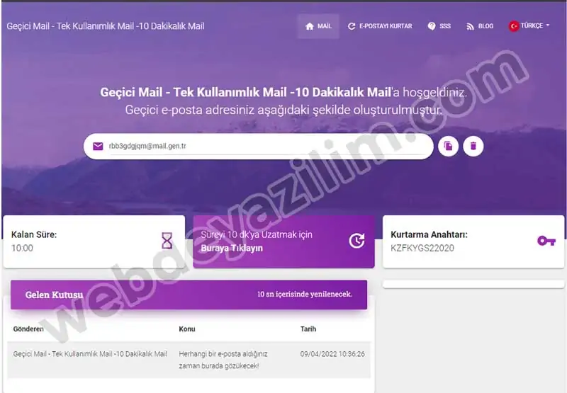 10 dakikalık geçici mail sitesi