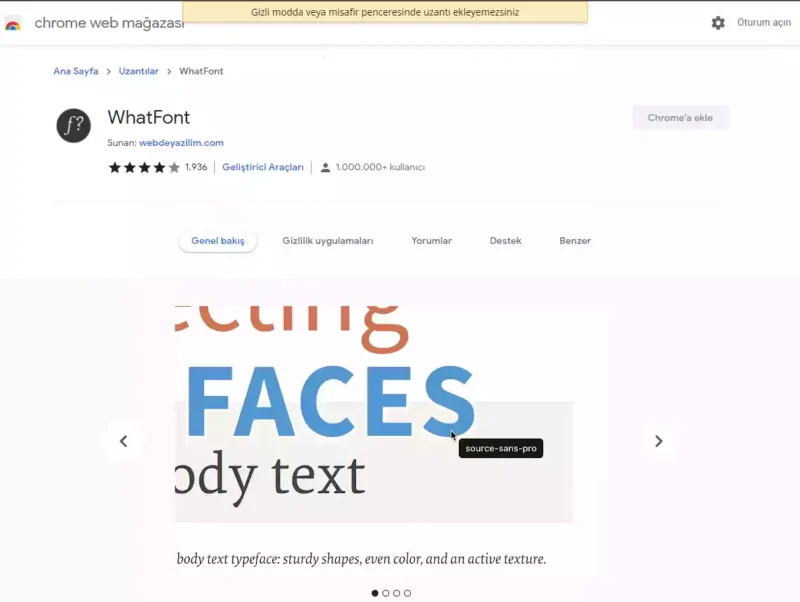Font bulma uzantısı ile herhangi bir sitedeki fontu bulabilirsiniz. Google Chrome içindir.