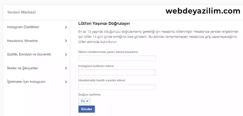 Instagram 13 yaş doğrulama formu ile itiraz edin!