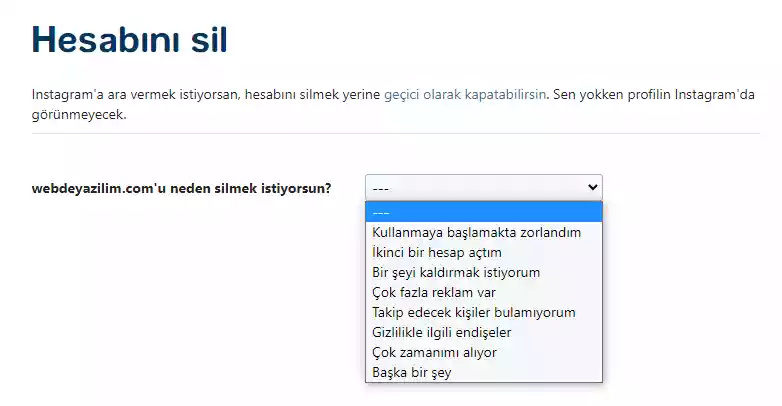 Instagram hesabını kalıcı olarak silme