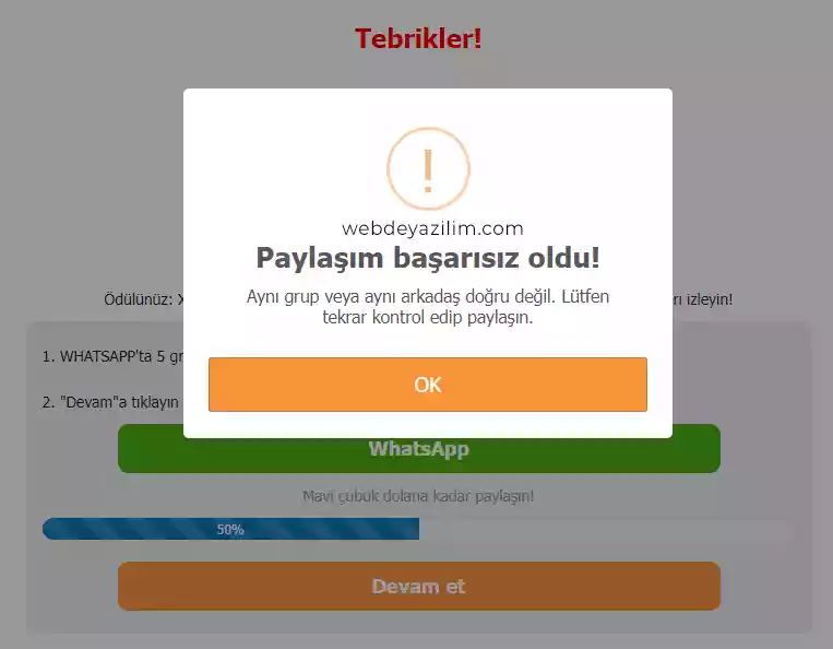 whatsapp mesajı gönderip göndermediğinizi kontrol edemiyor