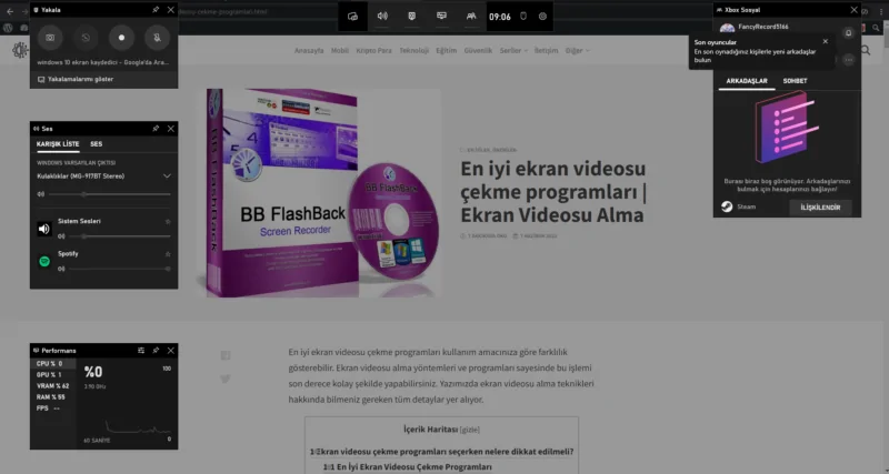 windows 10 ekran kaydedici