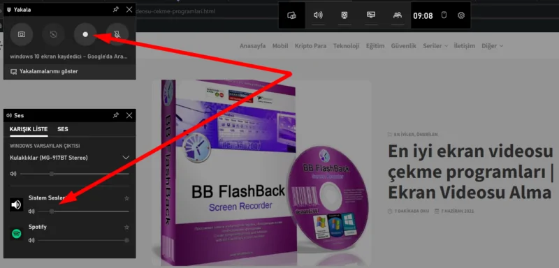 windows 10 ekran kaydedici