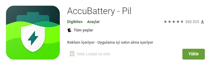 AccuBattery pil sağlığını ve durumunu görme
