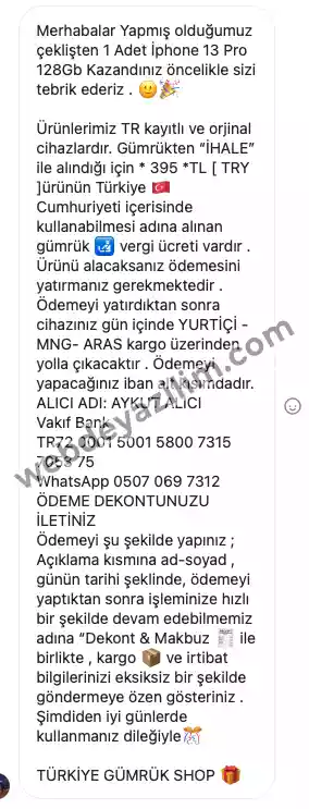 Instagram çekiliş mesajı