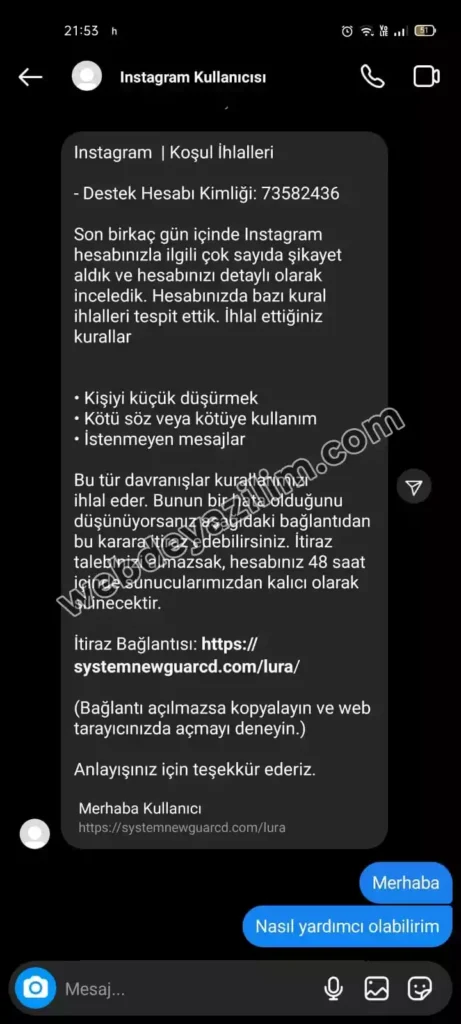instagram telif mesajı
