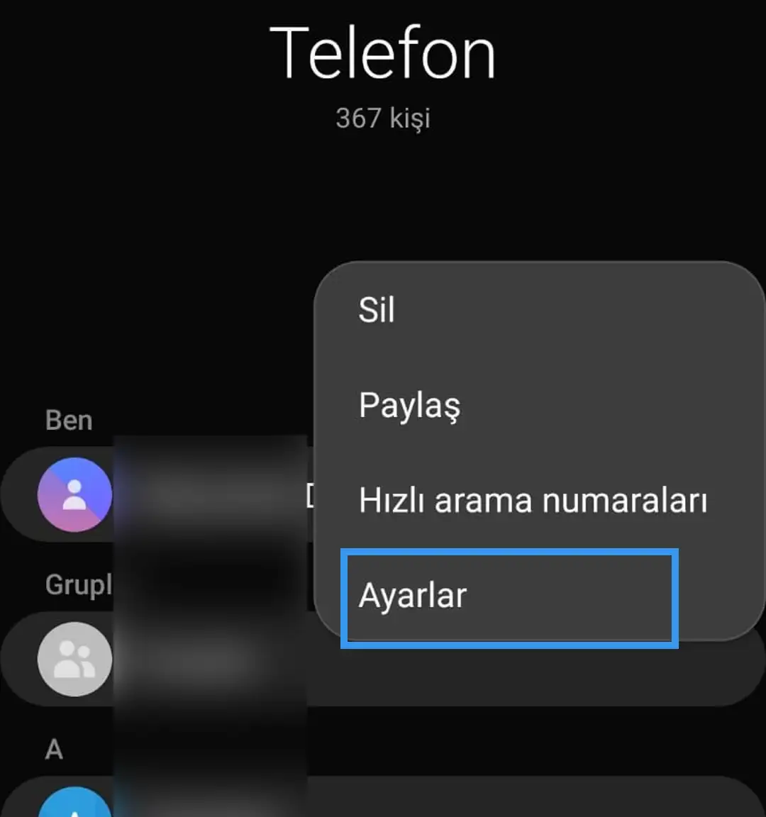 rehberde olmayan numaraları engelleme