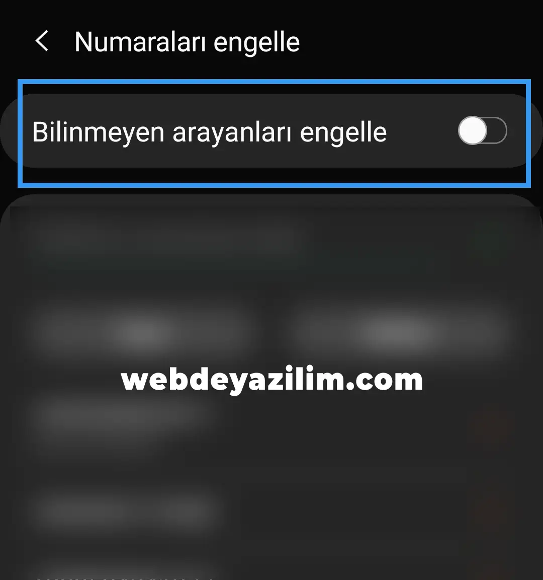 rehberde olmayan numaraları engelleme
