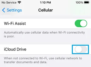 iCloud için Hücresel Verileri Devre Dışı Bırakın