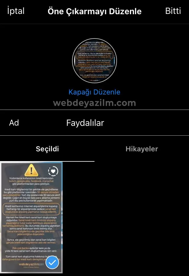 instagram hikaye kapak düzenleme