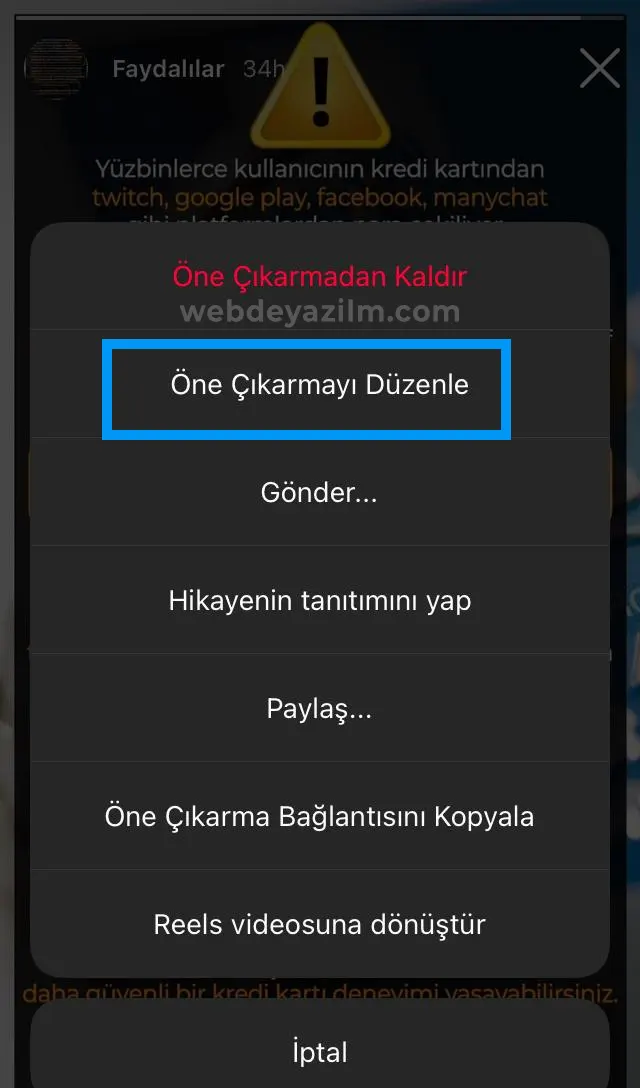 instagram hikaye kapak düzenleme